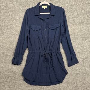 Cloth & Stone Medium Drawstring Romper Button Up Tunic Shirt Black Long Sleeves